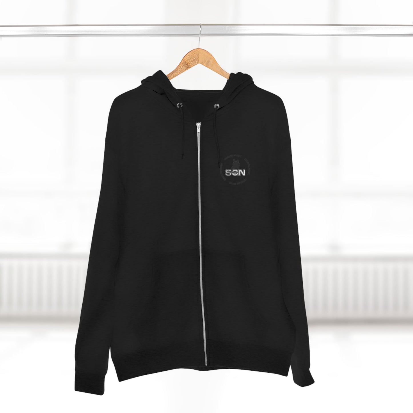 Split Wolf Crest Zip Hoodie — Dark & Gold Half-Skull Laurel Back Print