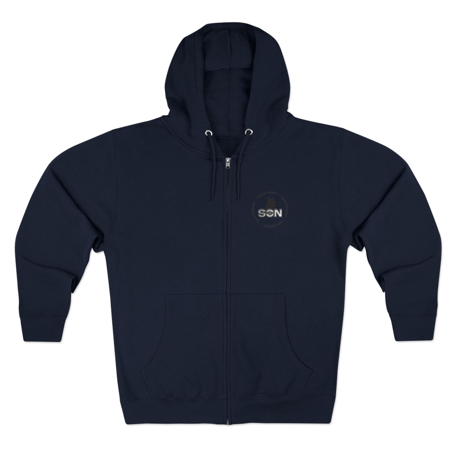 Split Wolf Crest Zip Hoodie — Dark & Gold Half-Skull Laurel Back Print