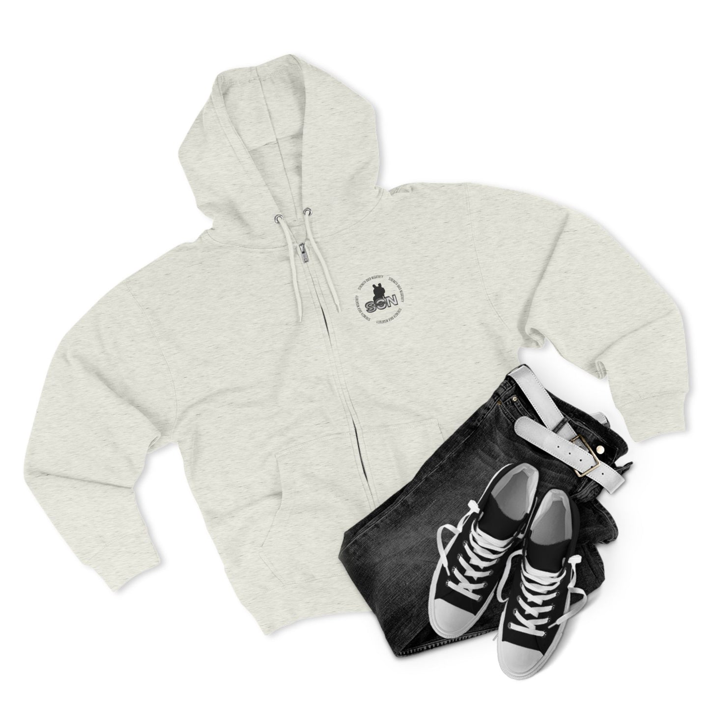 Split Wolf Crest Zip Hoodie — Dark & Gold Half-Skull Laurel Back Print