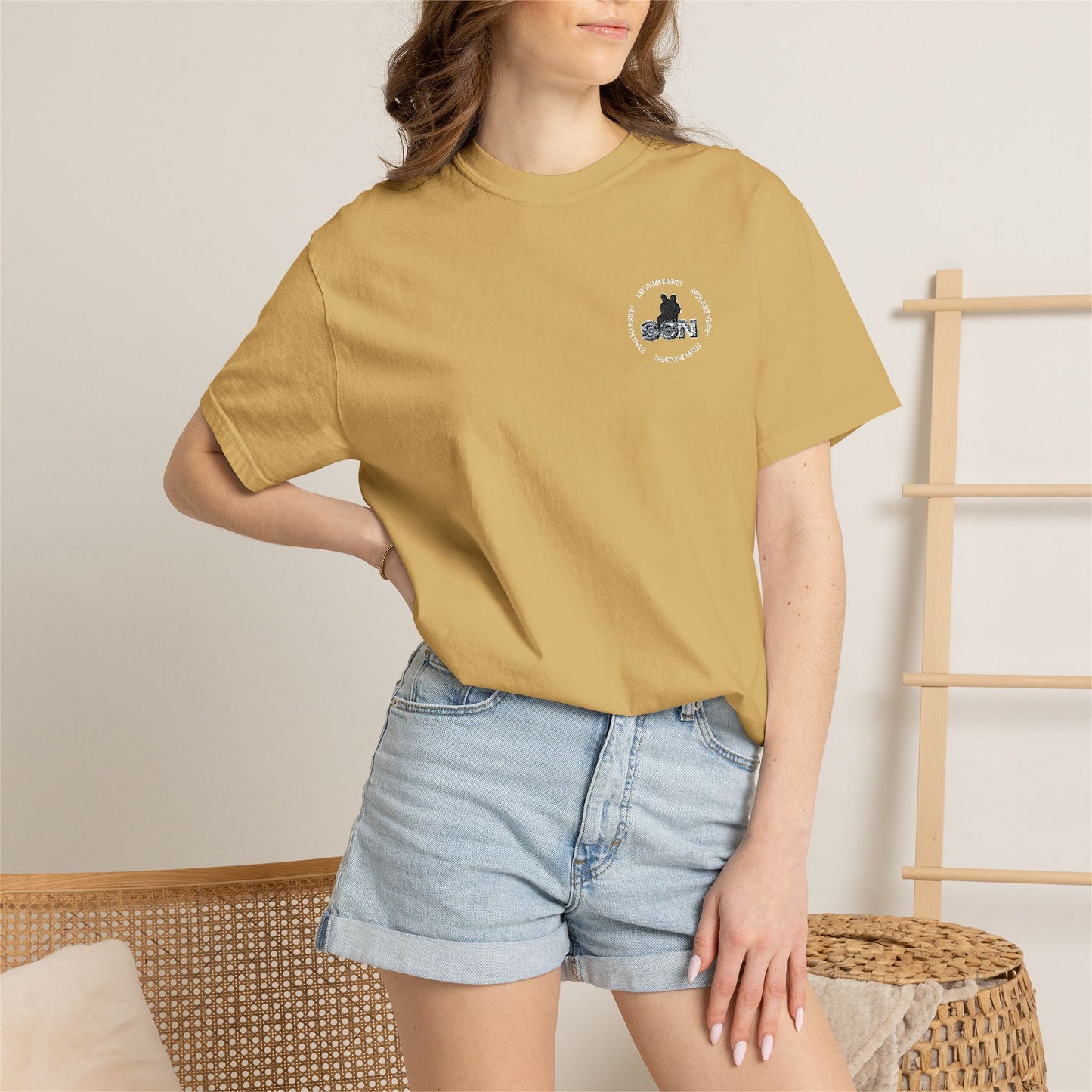 Cat Silhouette Floral Pocket T-Shirt