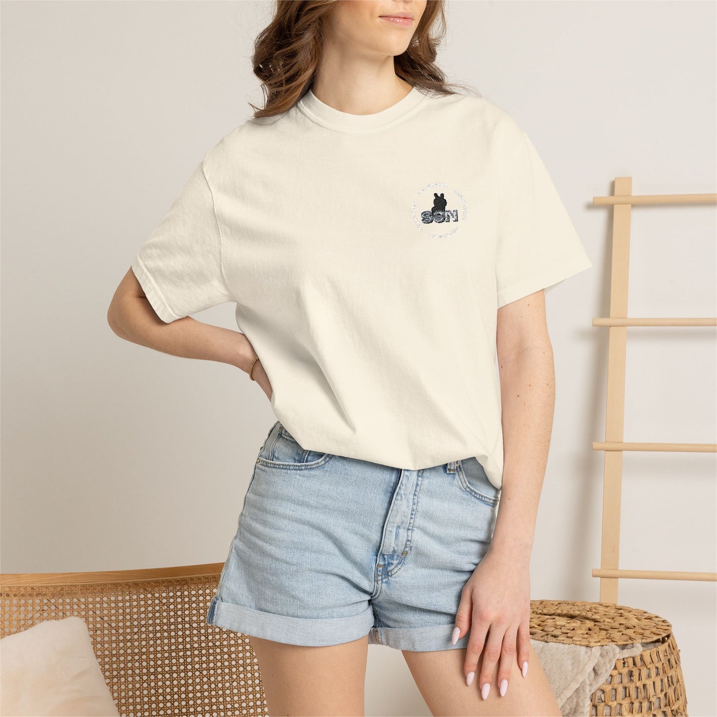 Cat Silhouette Floral Pocket T-Shirt