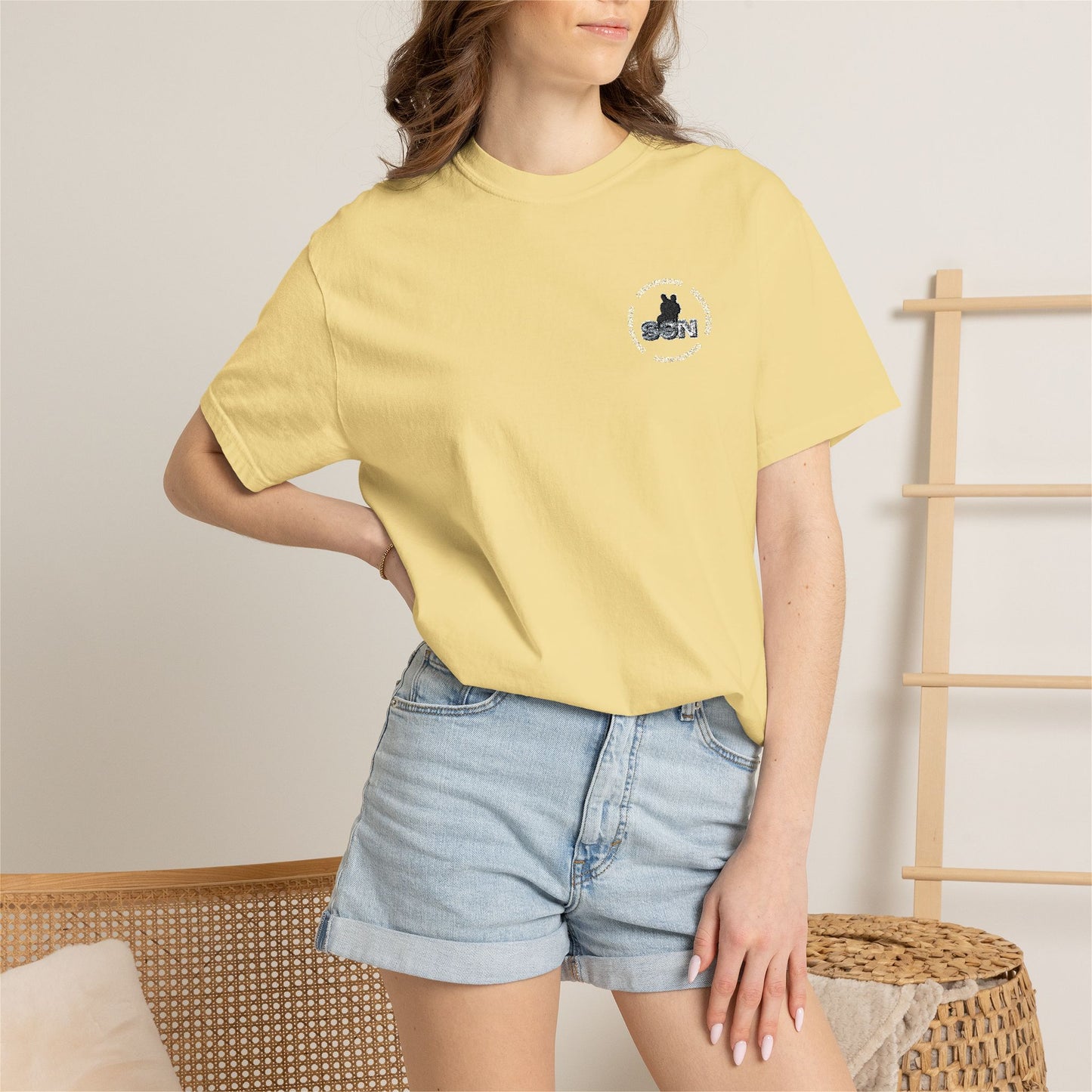 Cat Silhouette Floral Pocket T-Shirt