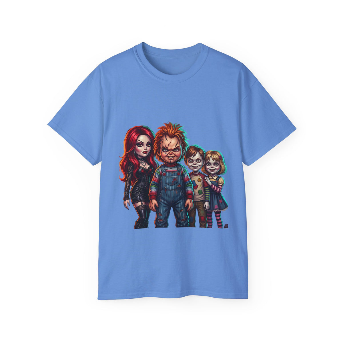 Horror Doll Family T‑Shirt — Chucky & Classic Creepy Dolls Graphic Tee