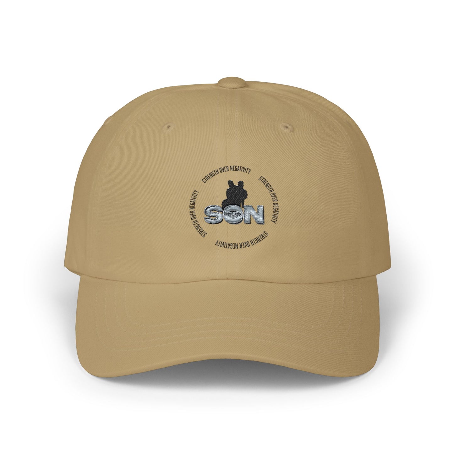Dad Cap with 'Son' Silhouette Embroidered Logo – Classic White Baseball Hat