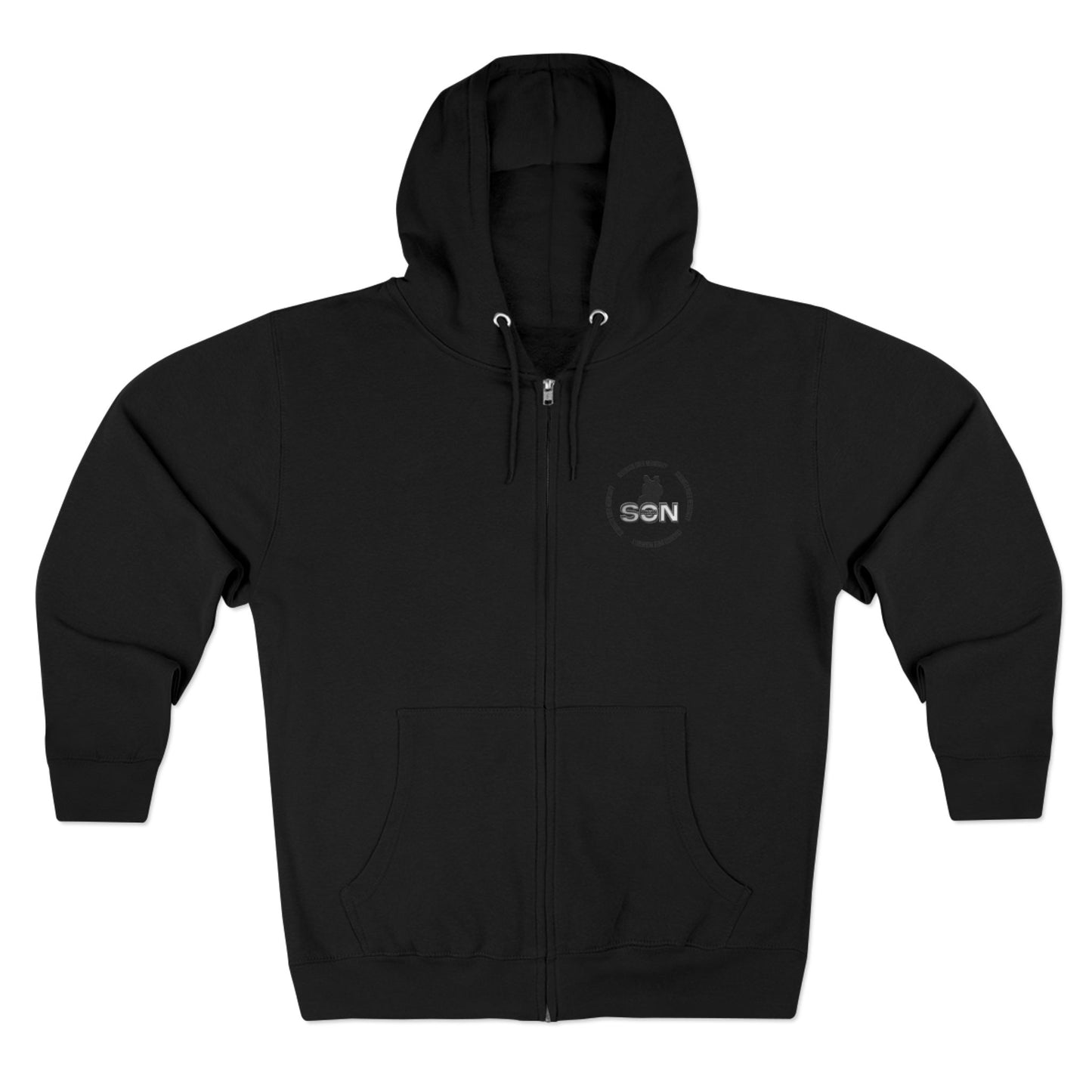 Split Wolf Crest Zip Hoodie — Dark & Gold Half-Skull Laurel Back Print