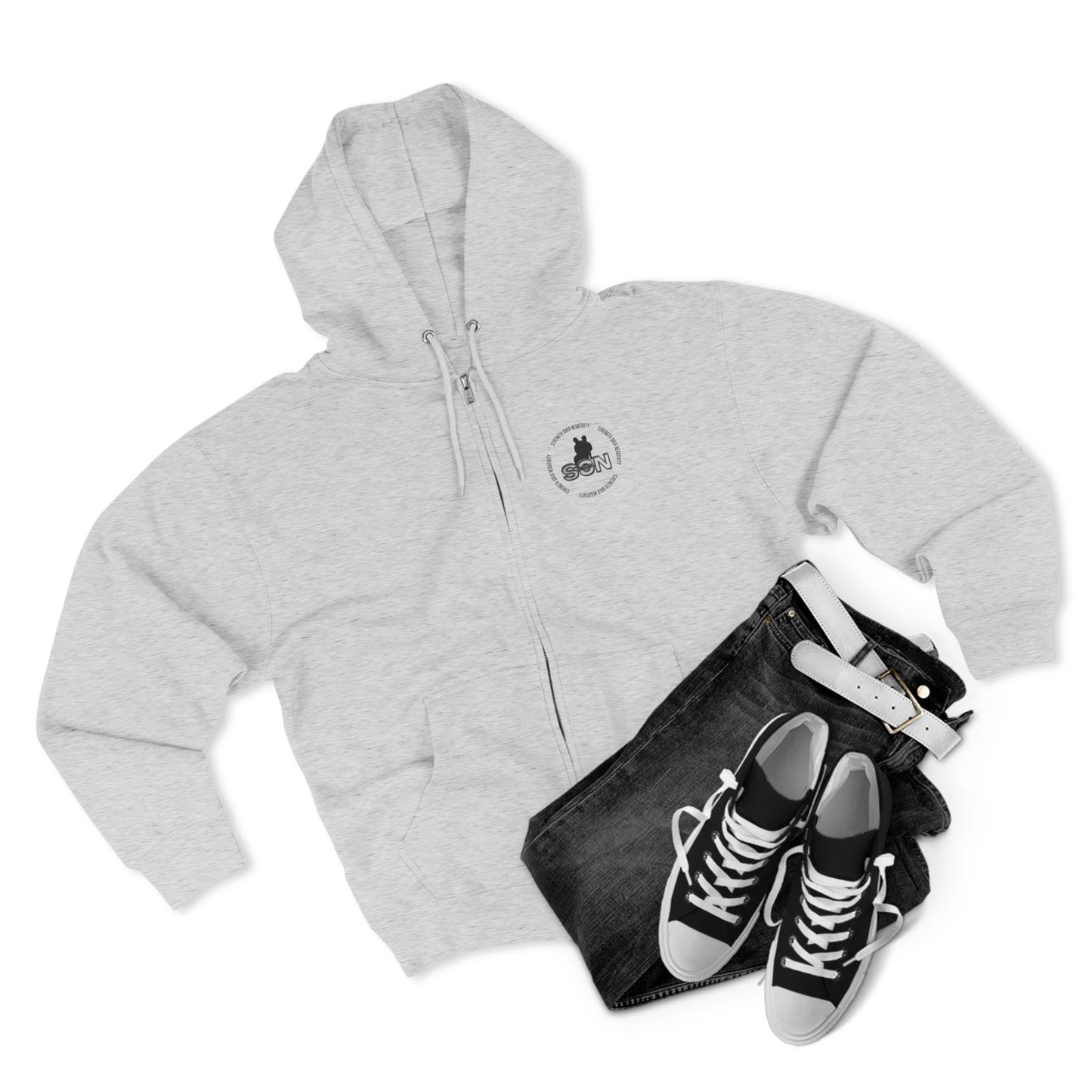 Split Wolf Crest Zip Hoodie — Dark & Gold Half-Skull Laurel Back Print