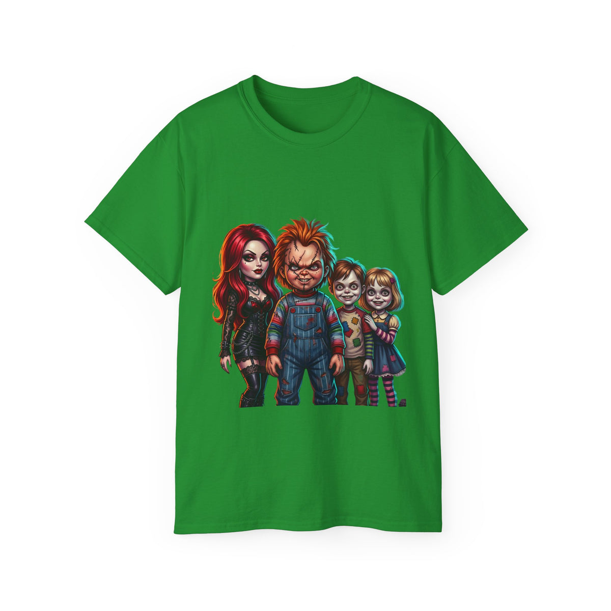 Horror Doll Family T‑Shirt — Chucky & Classic Creepy Dolls Graphic Tee