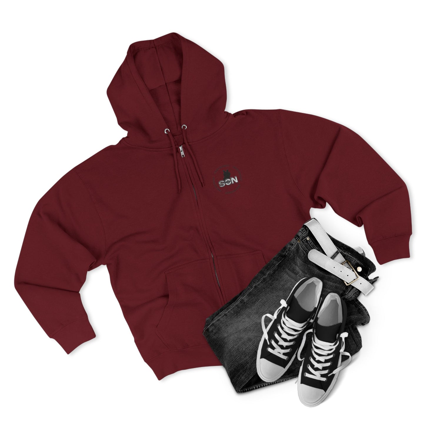 Split Wolf Crest Zip Hoodie — Dark & Gold Half-Skull Laurel Back Print