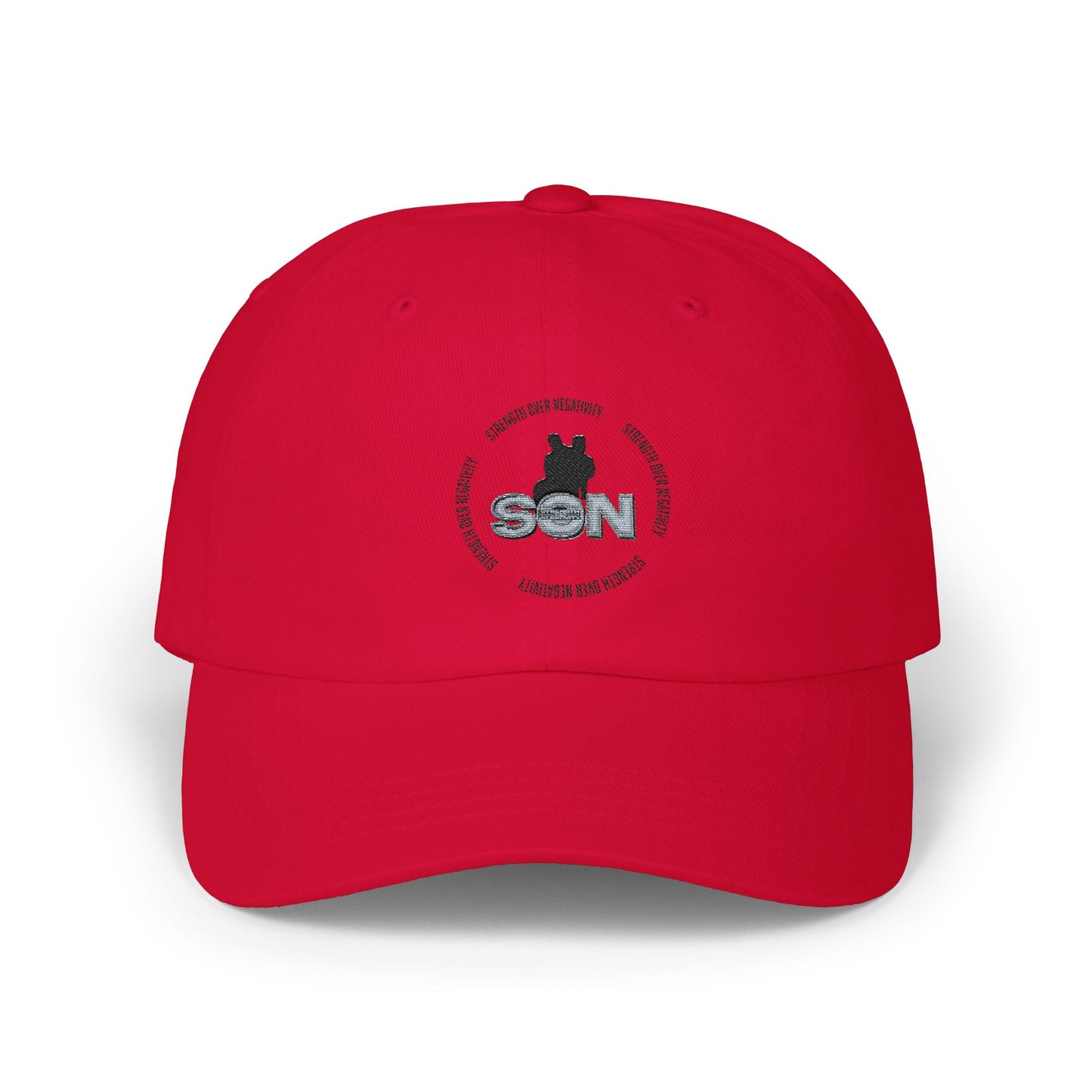 Dad Cap with 'Son' Silhouette Embroidered Logo – Classic White Baseball Hat