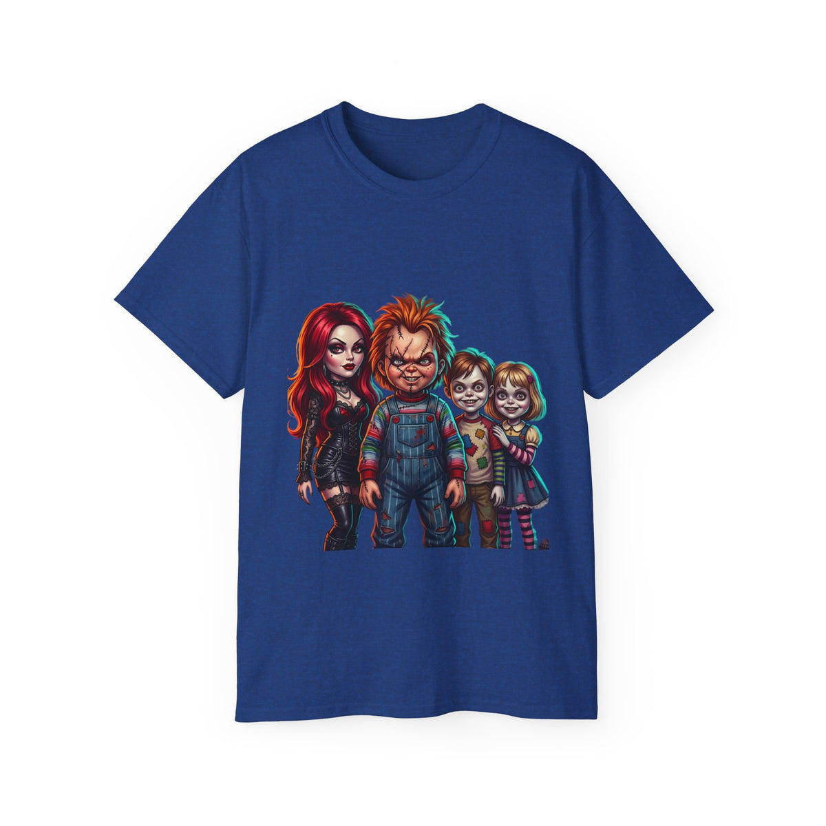 Horror Doll Family T‑Shirt — Chucky & Classic Creepy Dolls Graphic Tee