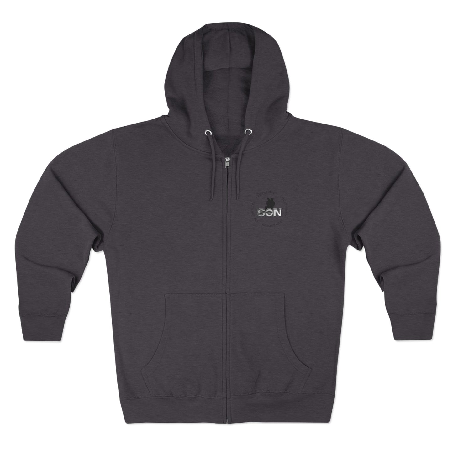 Split Wolf Crest Zip Hoodie — Dark & Gold Half-Skull Laurel Back Print
