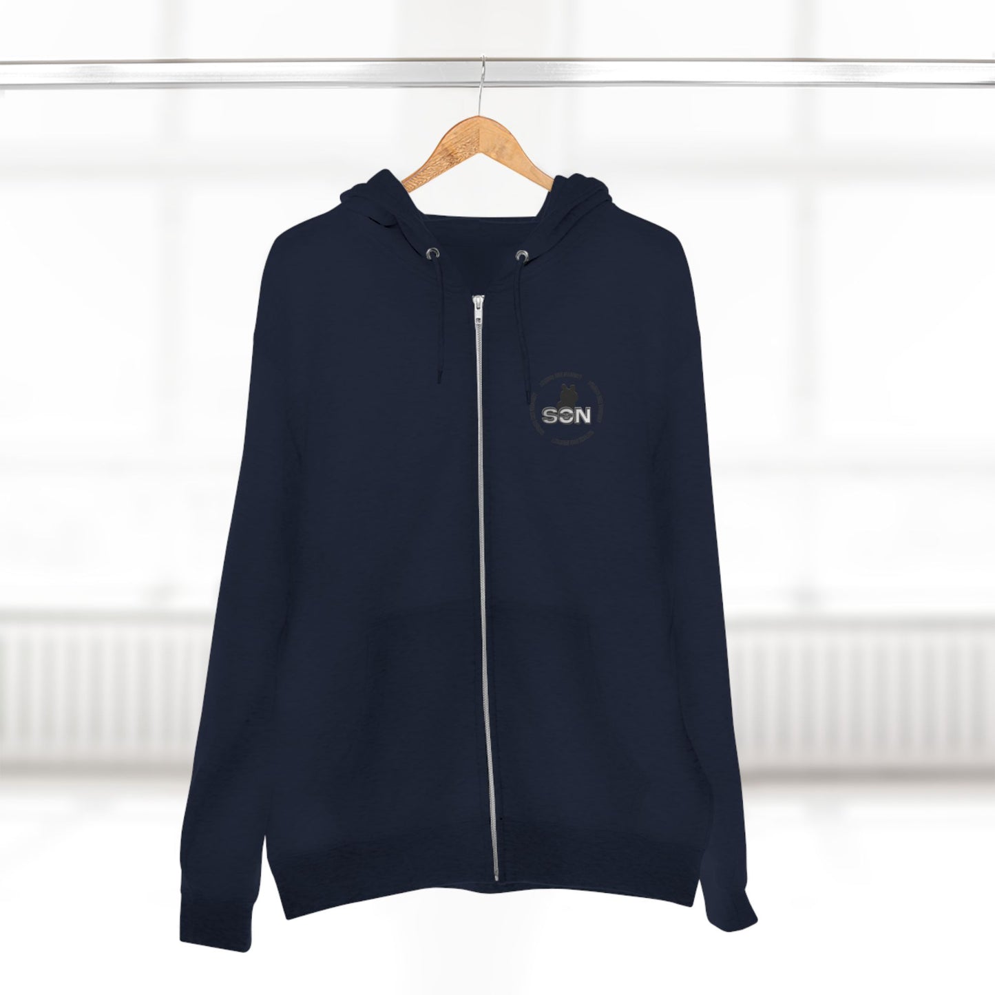 Split Wolf Crest Zip Hoodie — Dark & Gold Half-Skull Laurel Back Print