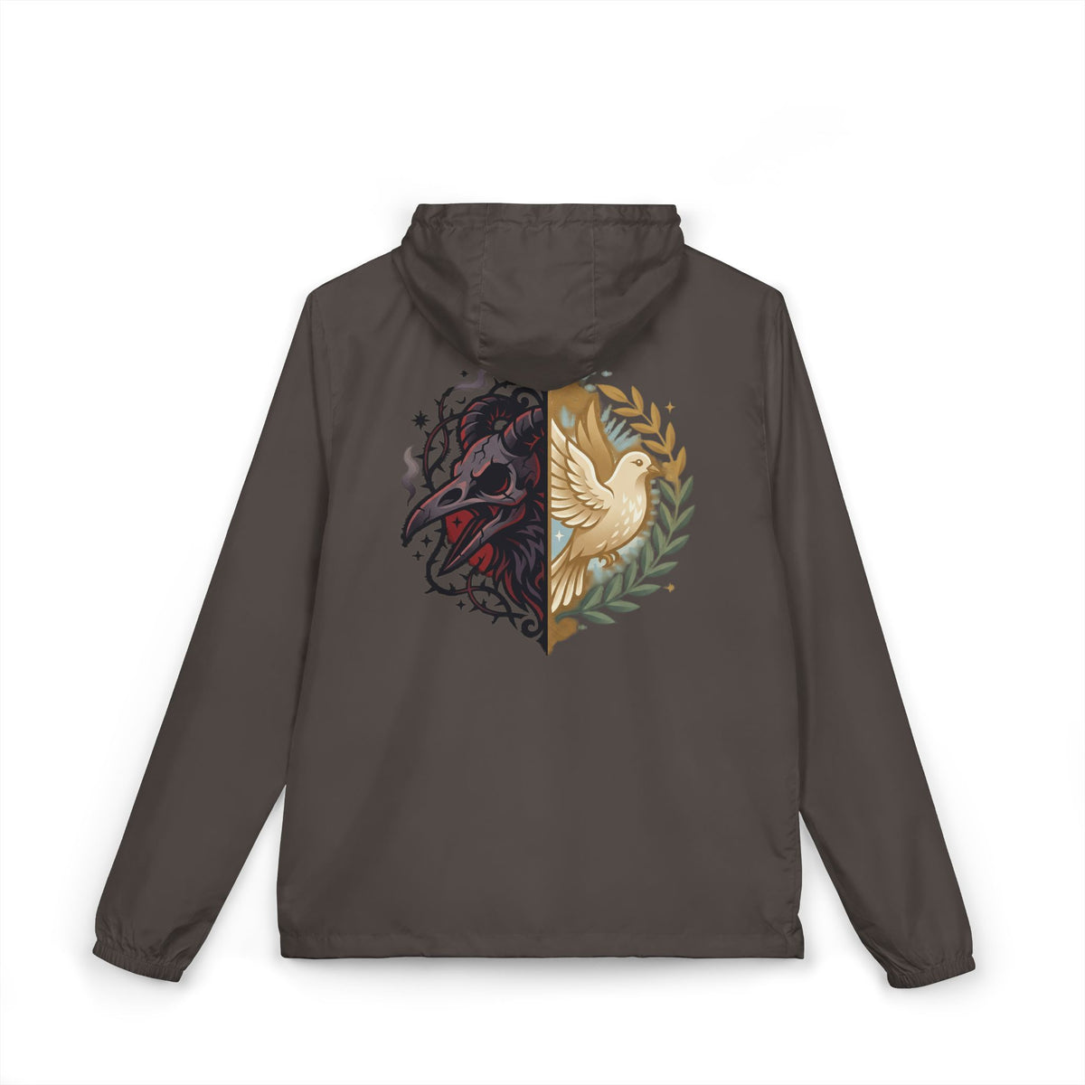 Windbreaker Jacket — Raven & Dove Split Emblem Hooded Windbreaker
