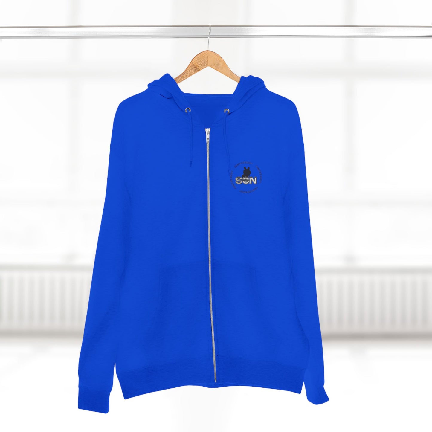 Split Wolf Crest Zip Hoodie — Dark & Gold Half-Skull Laurel Back Print
