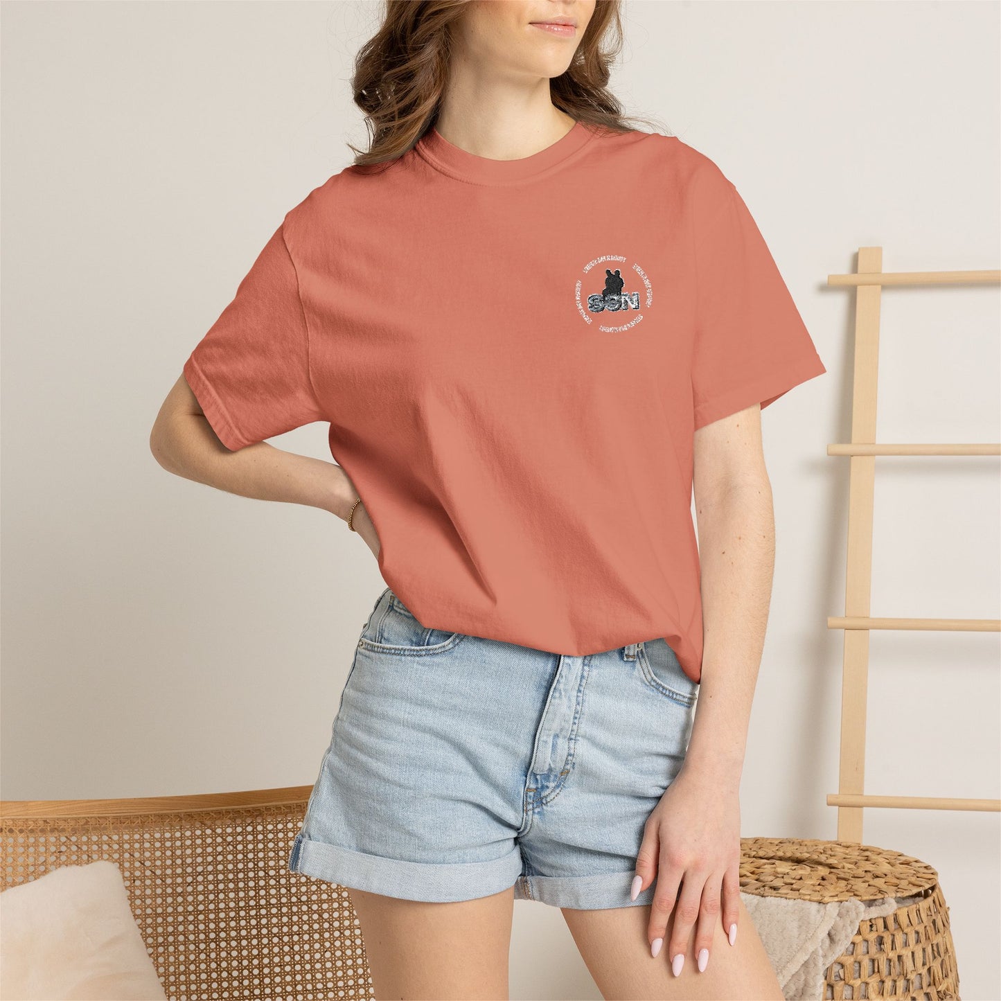 Cat Silhouette Floral Pocket T-Shirt