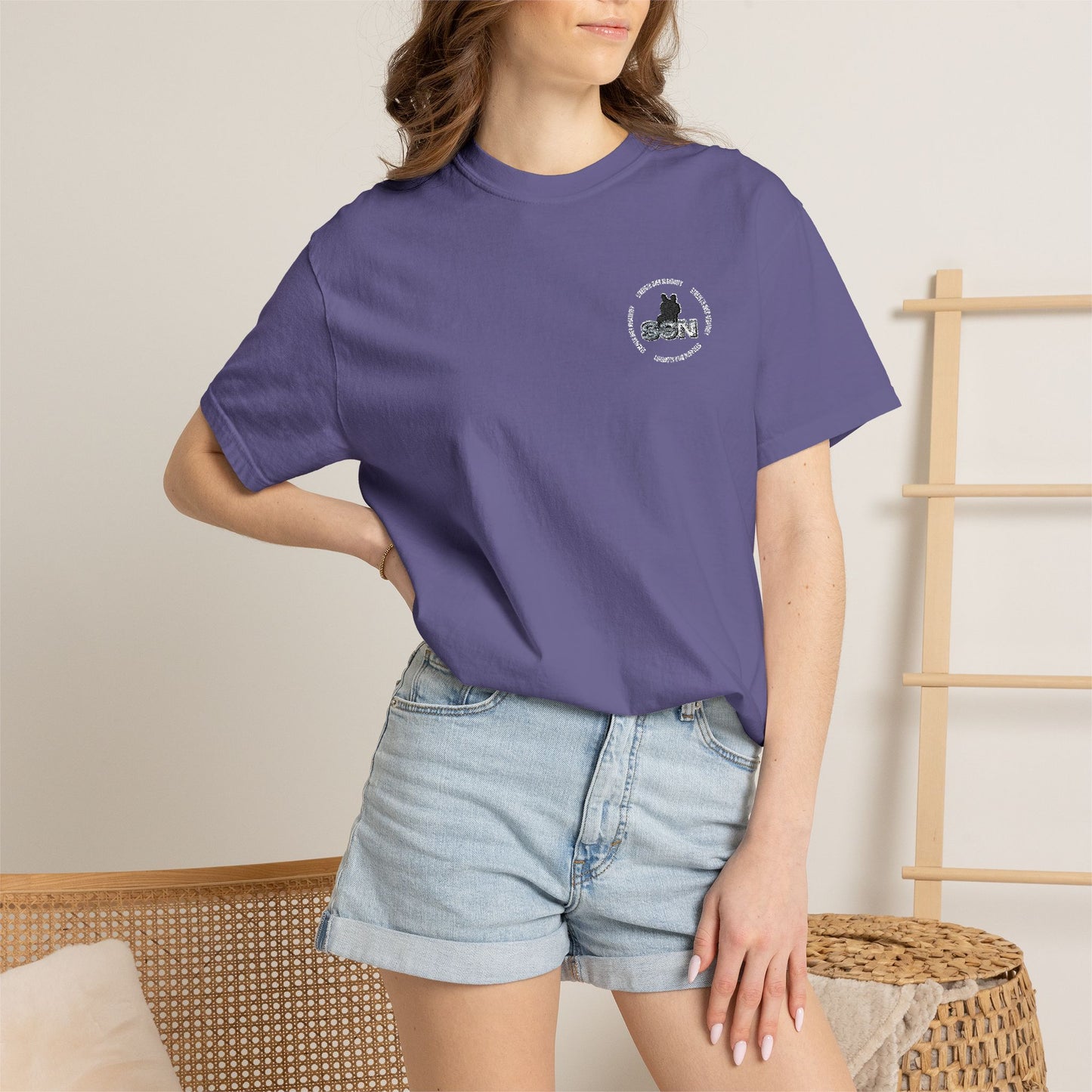 Cat Silhouette Floral Pocket T-Shirt