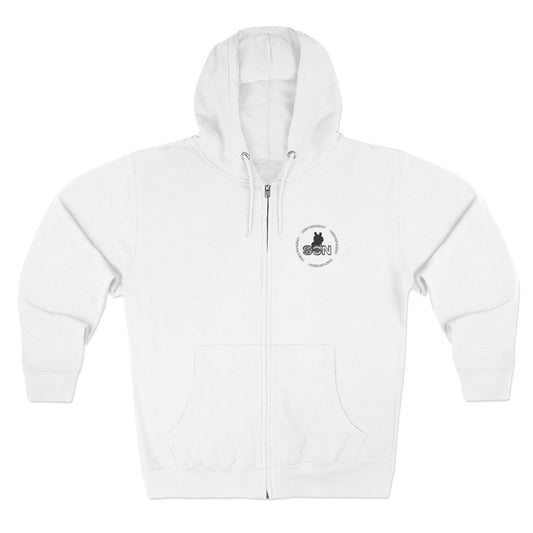 Split Wolf Crest Zip Hoodie — Dark & Gold Half-Skull Laurel Back Print