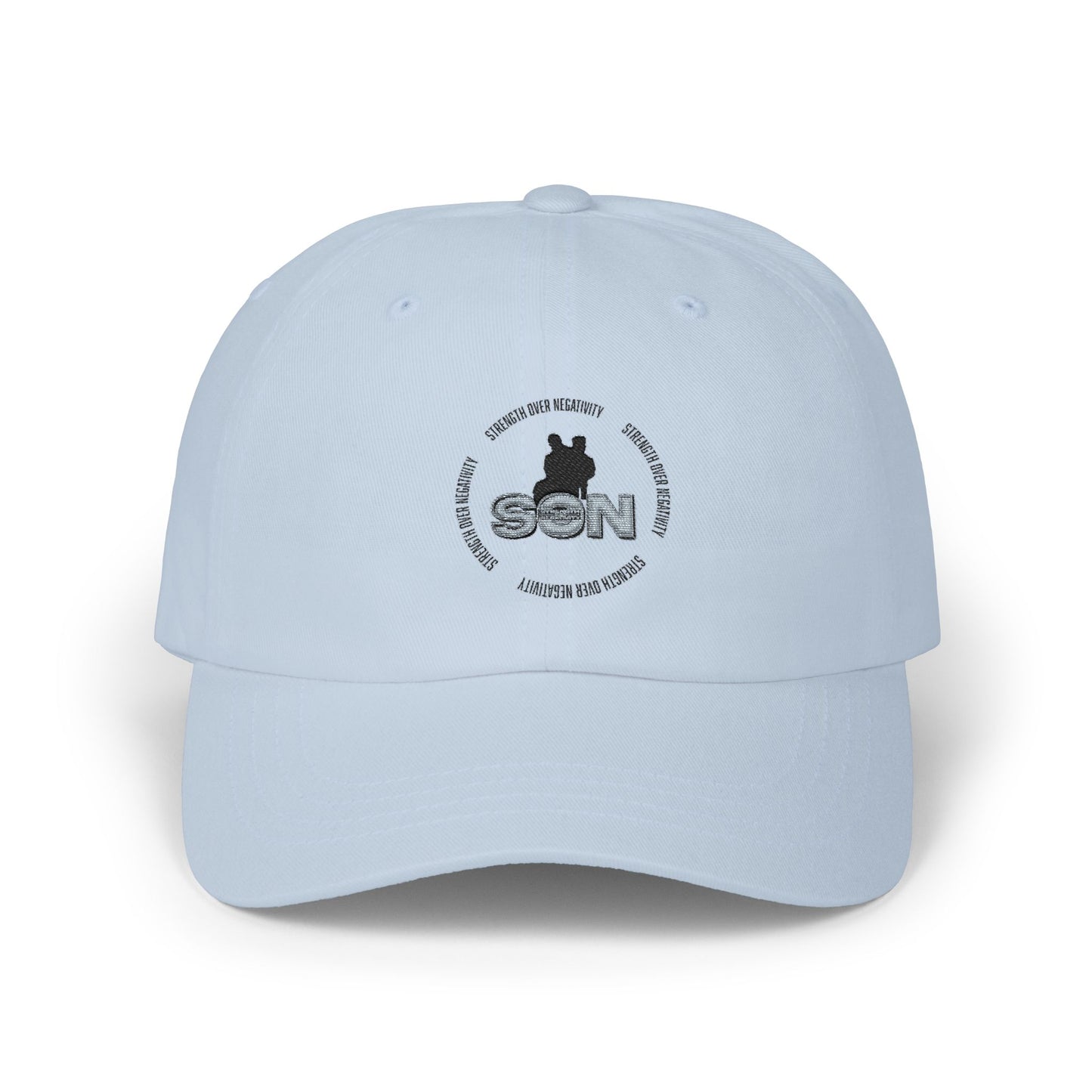 Dad Cap with 'Son' Silhouette Embroidered Logo – Classic White Baseball Hat