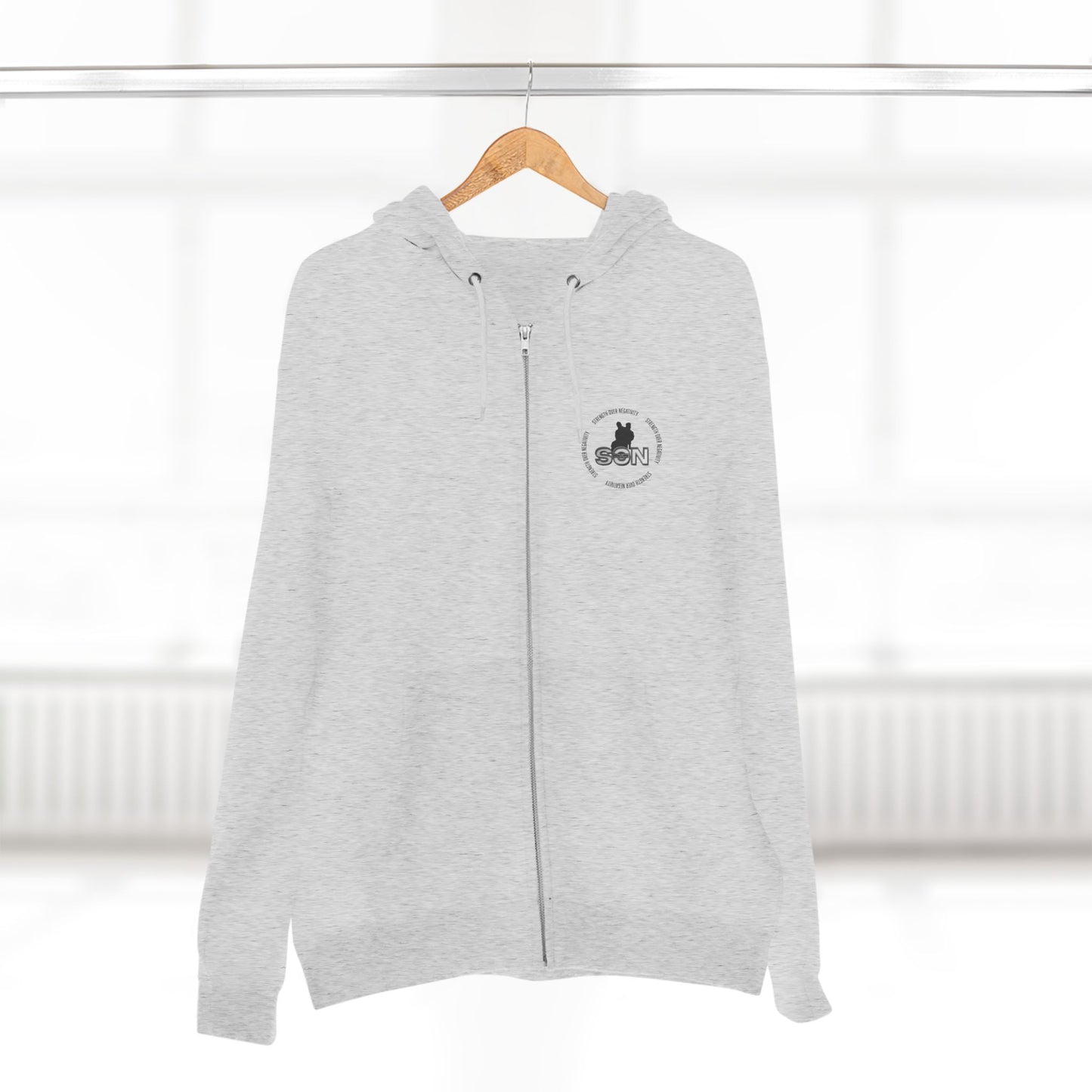 Split Wolf Crest Zip Hoodie — Dark & Gold Half-Skull Laurel Back Print