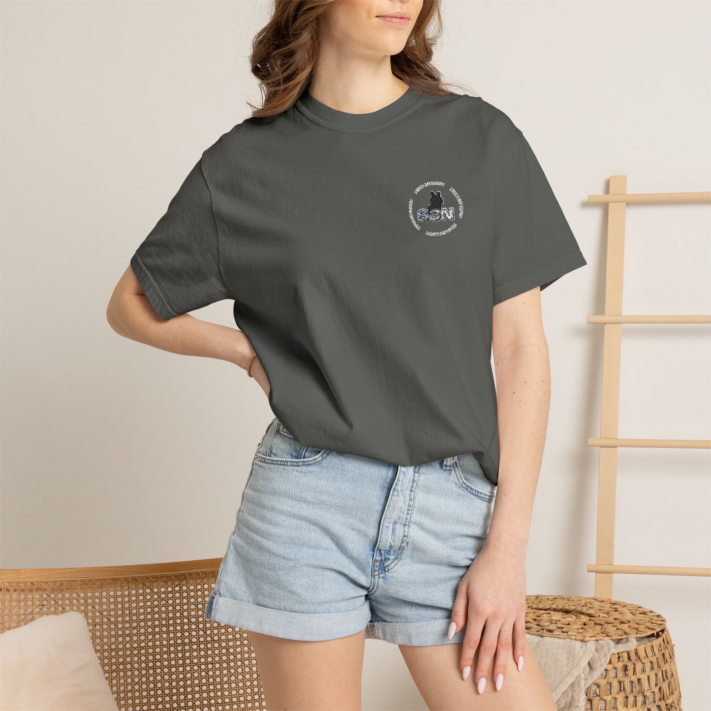 Cat Silhouette Floral Pocket T-Shirt