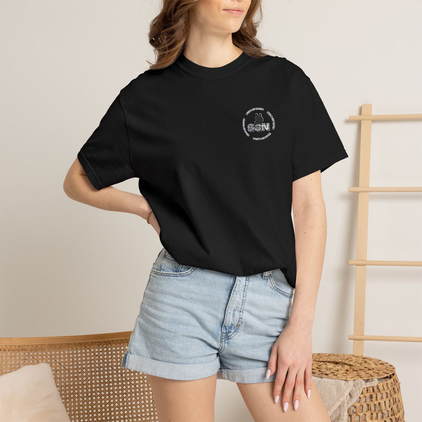 Cat Silhouette Floral Pocket T-Shirt