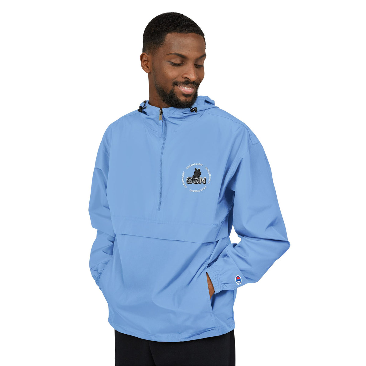 Packable Anorak Jacket — Minimal White Crest Logo, Lightweight Windbreaker for Travel & Outdoor
