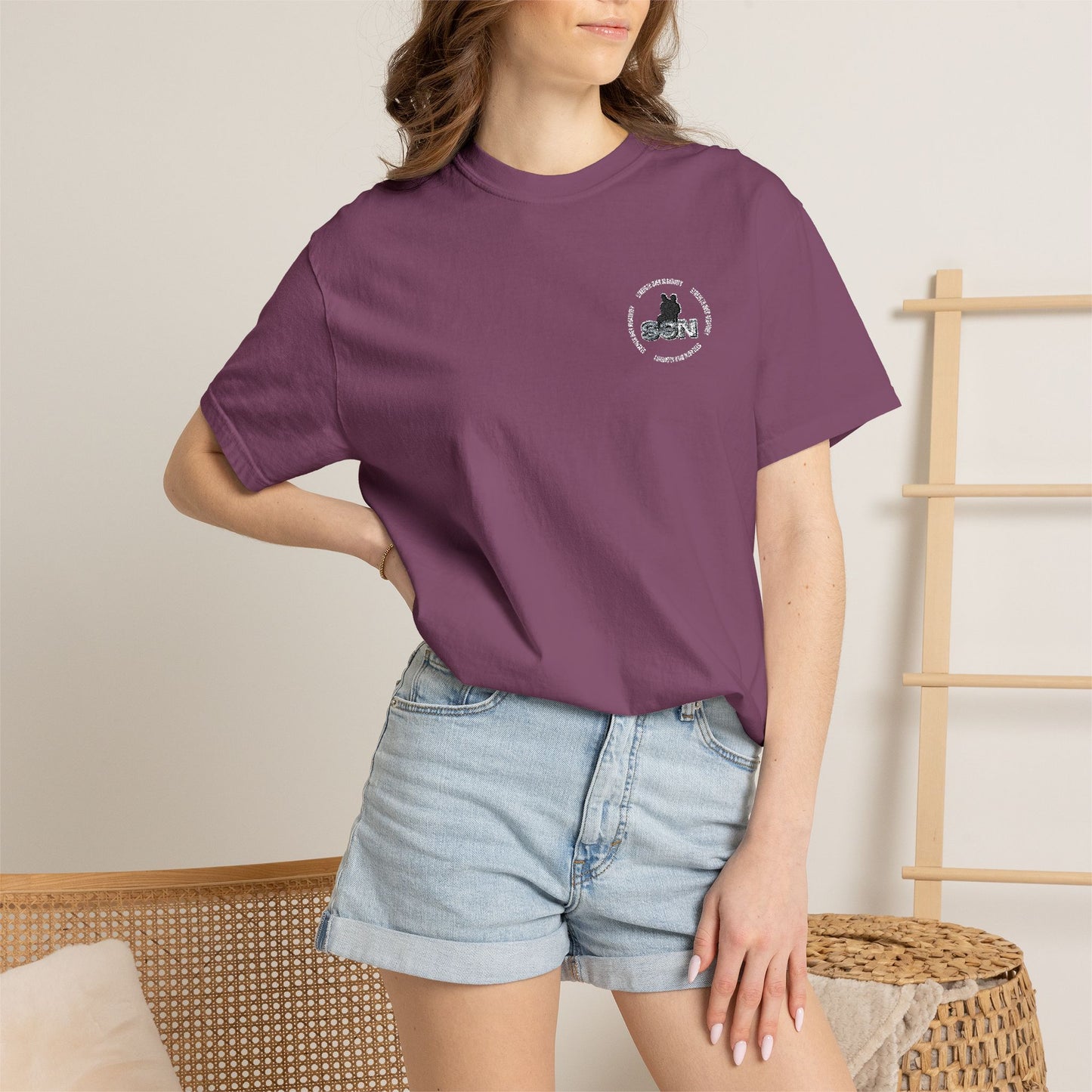 Cat Silhouette Floral Pocket T-Shirt