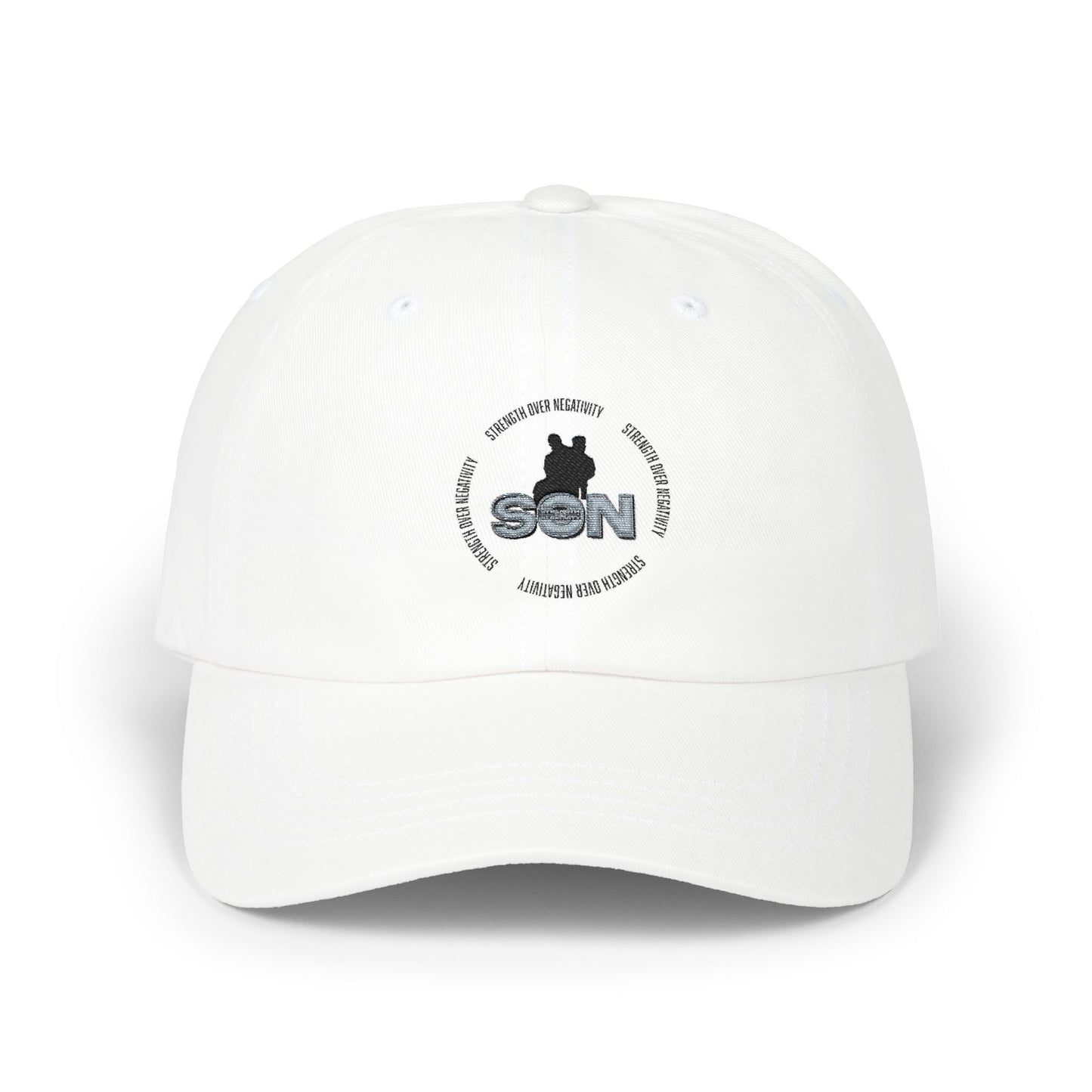 Dad Cap with 'Son' Silhouette Embroidered Logo – Classic White Baseball Hat