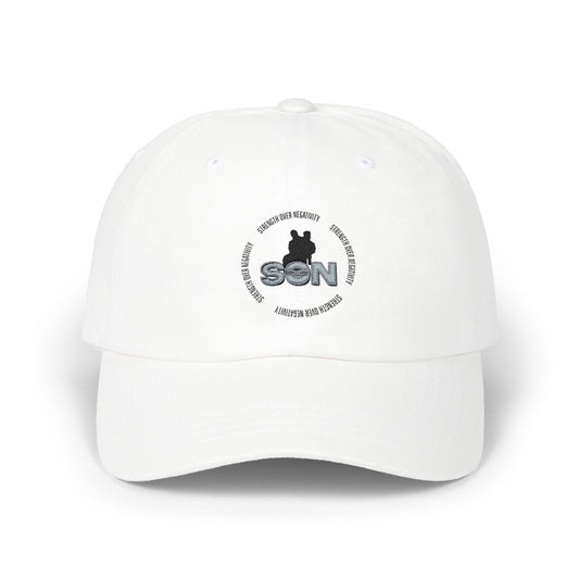 Dad Cap with 'Son' Silhouette Embroidered Logo – Classic White Baseball Hat