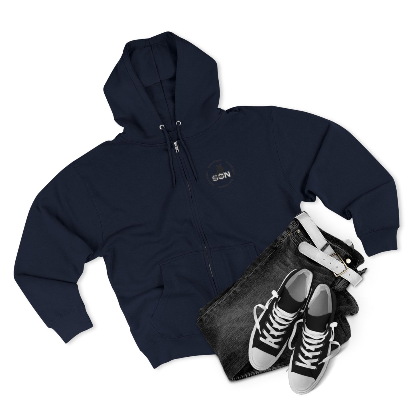 Split Wolf Crest Zip Hoodie — Dark & Gold Half-Skull Laurel Back Print