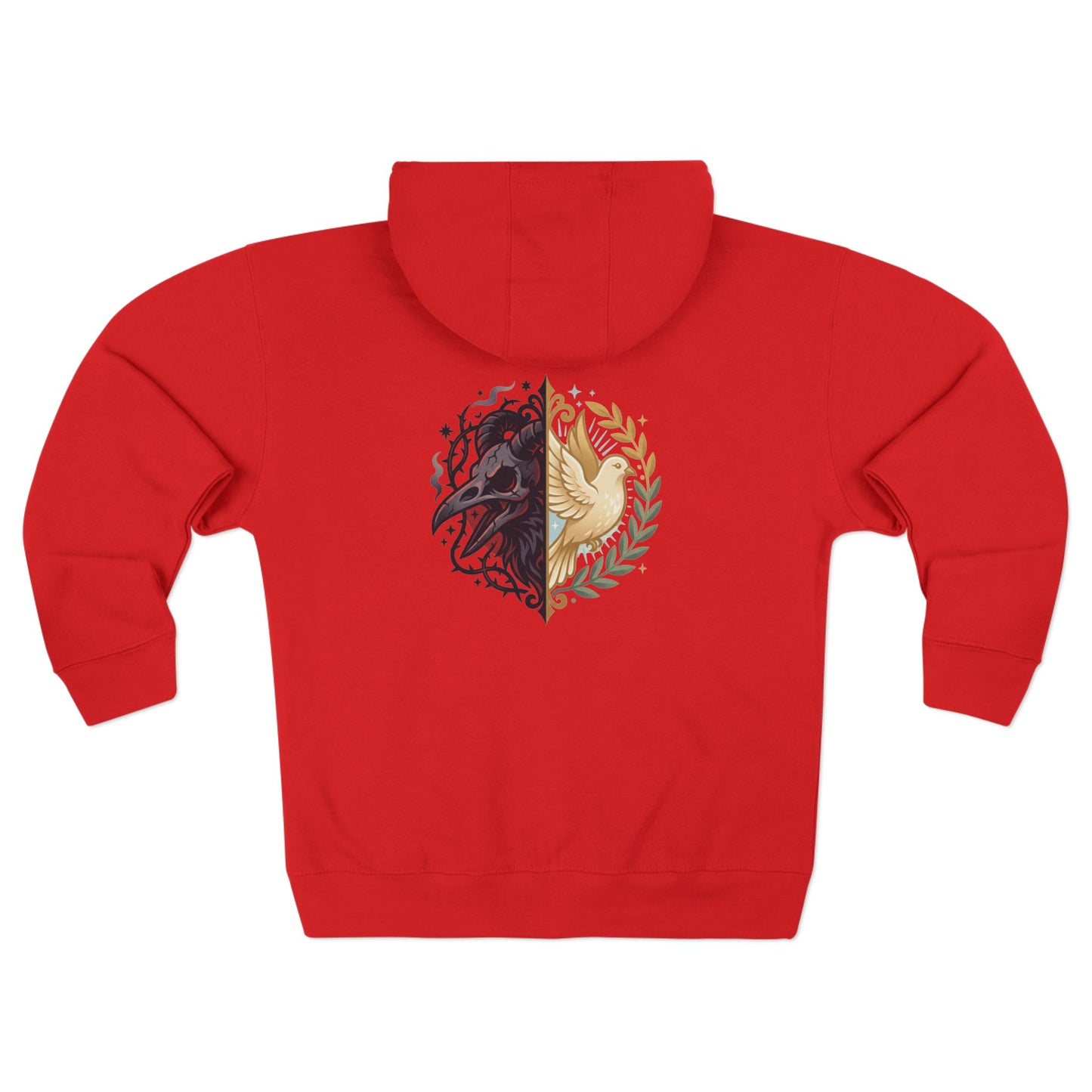 Split Wolf Crest Zip Hoodie — Dark & Gold Half-Skull Laurel Back Print