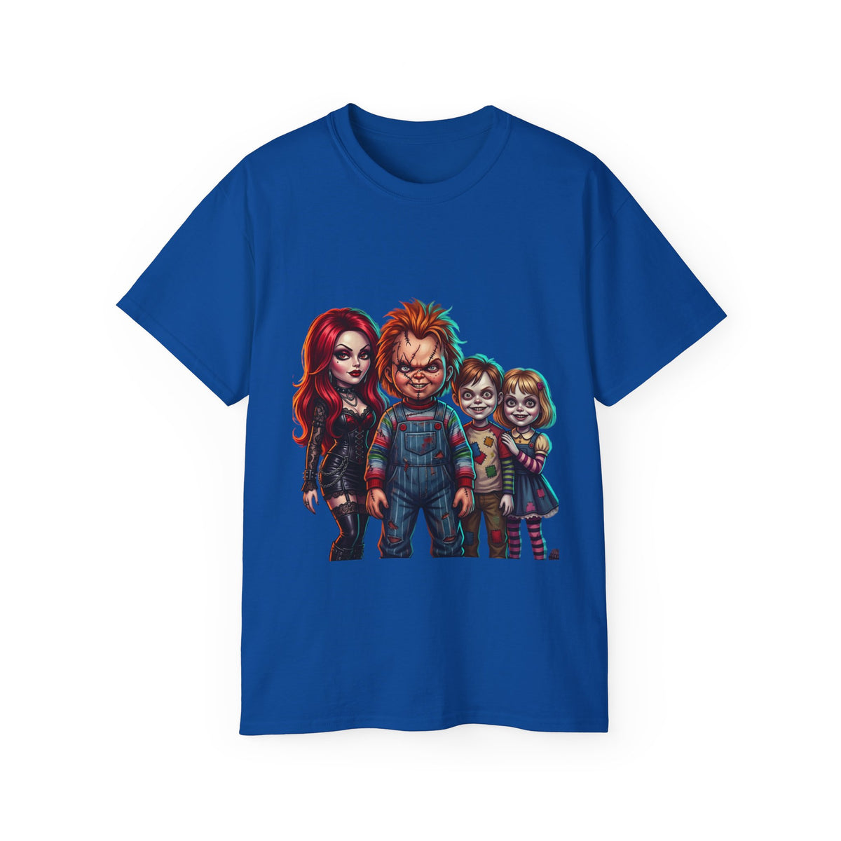 Horror Doll Family T‑Shirt — Chucky & Classic Creepy Dolls Graphic Tee