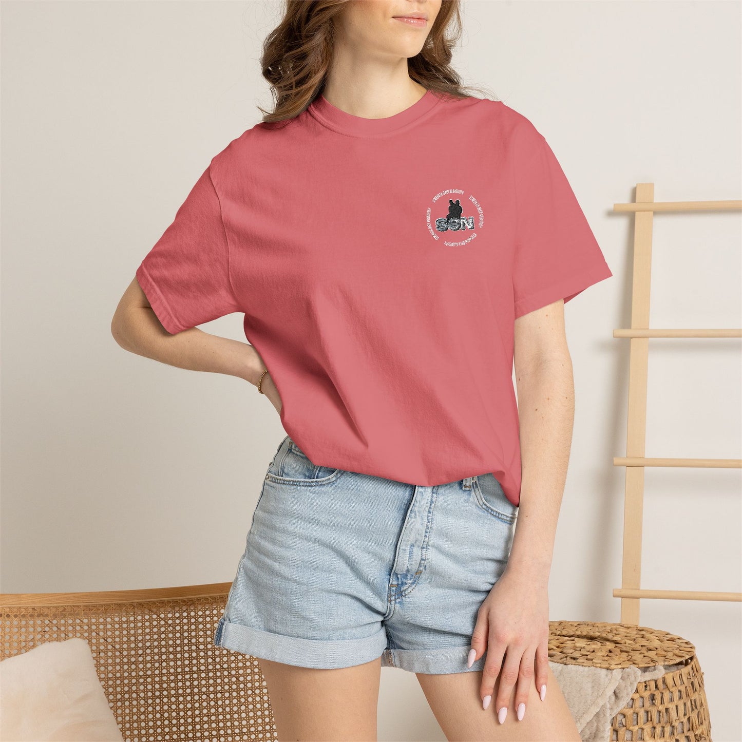 Cat Silhouette Floral Pocket T-Shirt