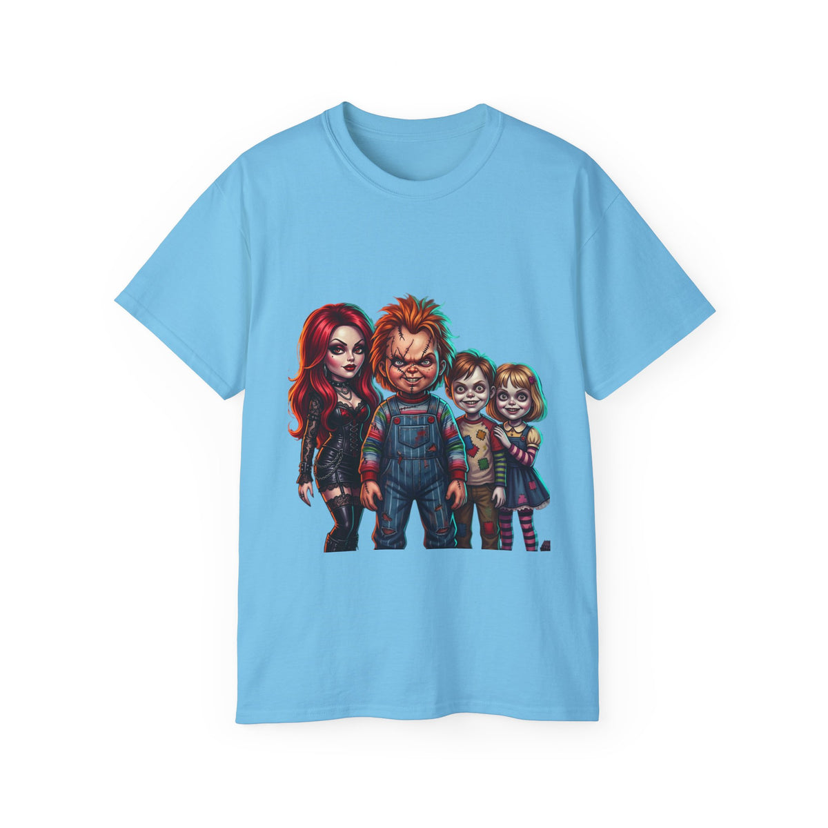 Horror Doll Family T‑Shirt — Chucky & Classic Creepy Dolls Graphic Tee