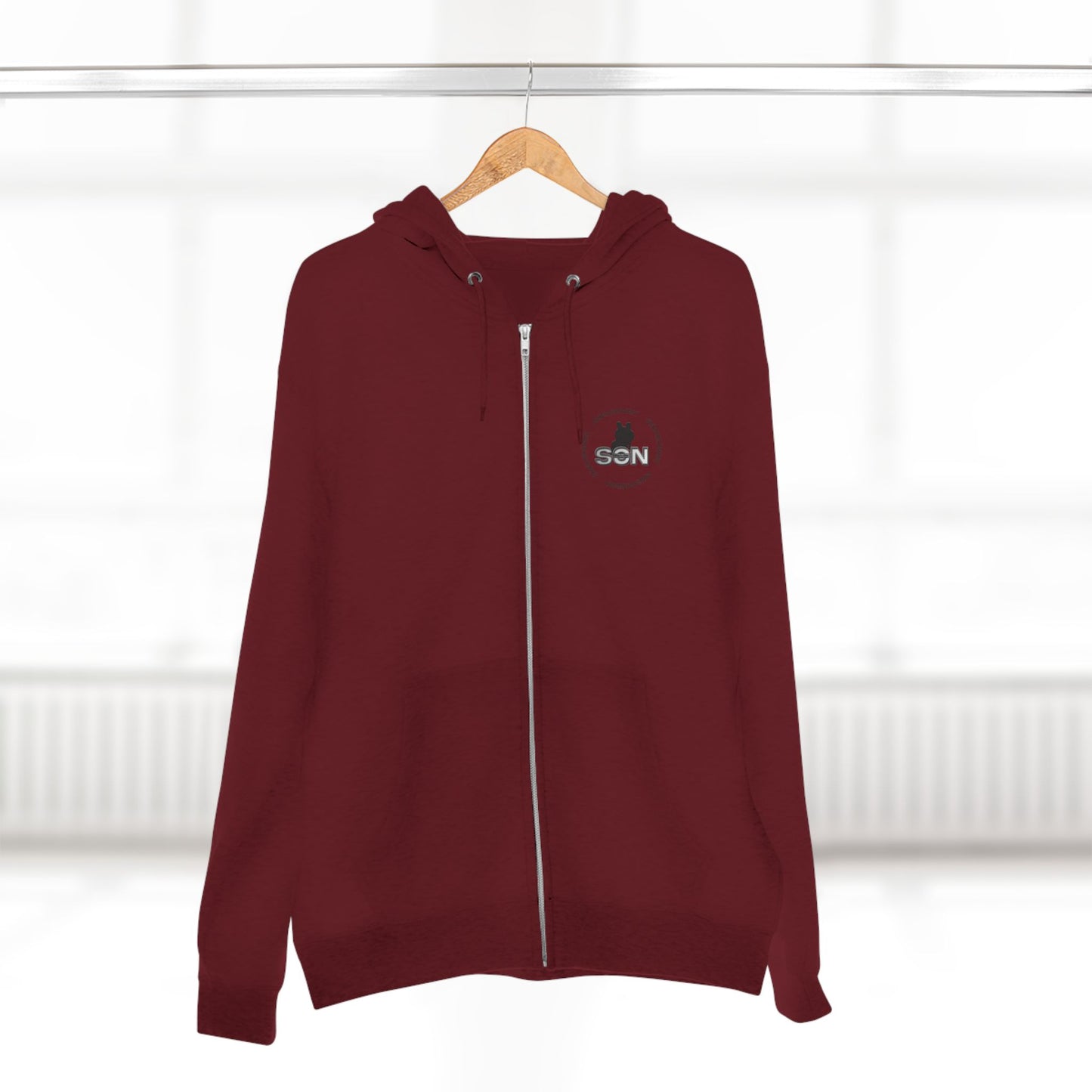Split Wolf Crest Zip Hoodie — Dark & Gold Half-Skull Laurel Back Print