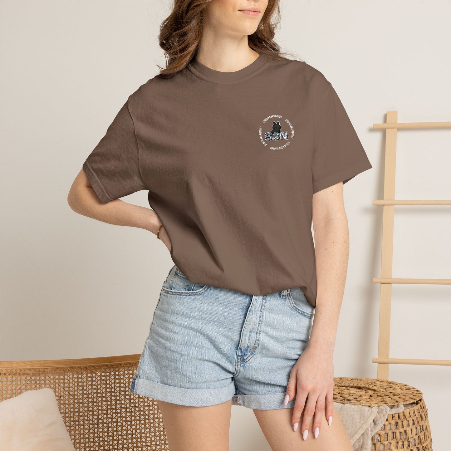 Cat Silhouette Floral Pocket T-Shirt