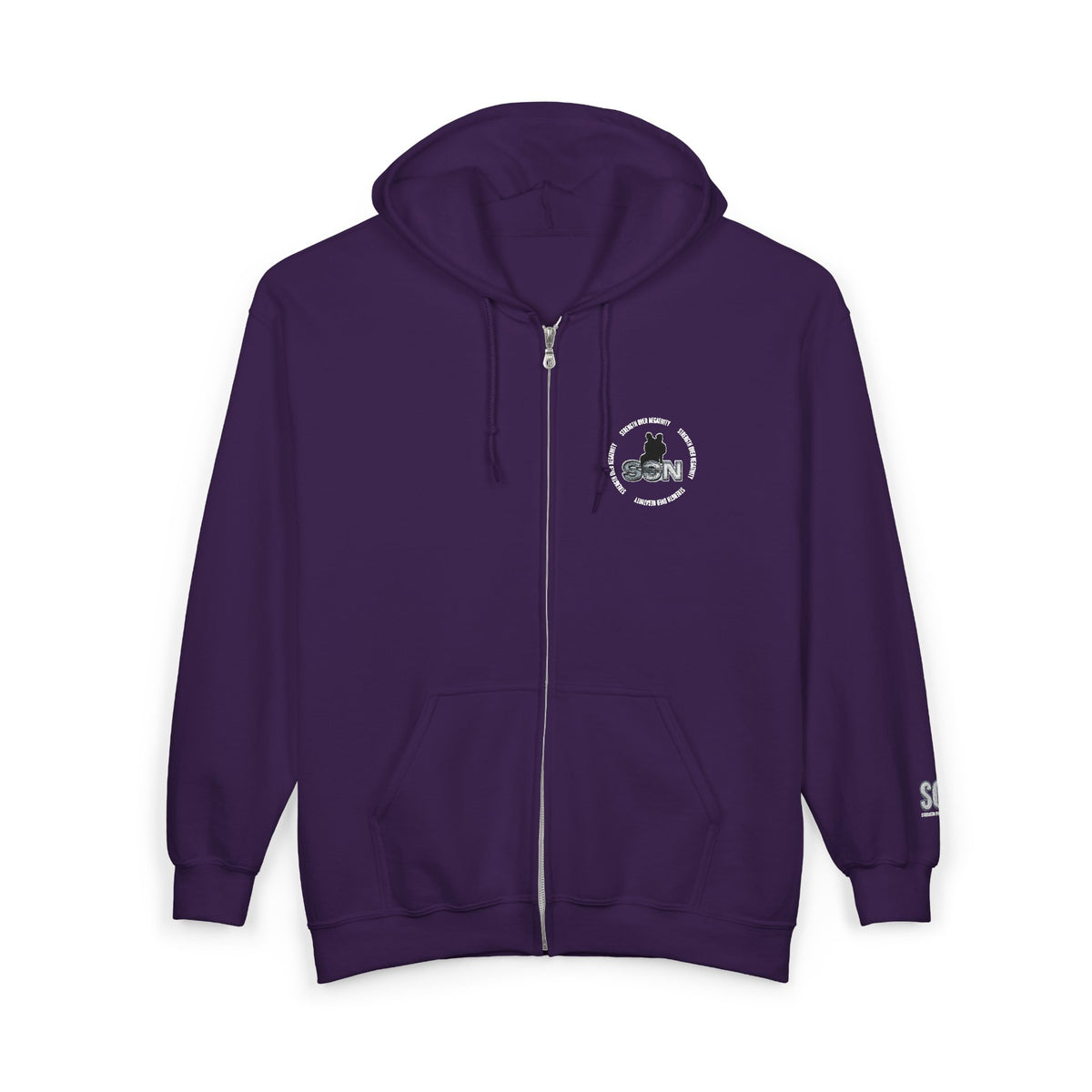 White Zip Hoodie with Minimal Cartoon Logo