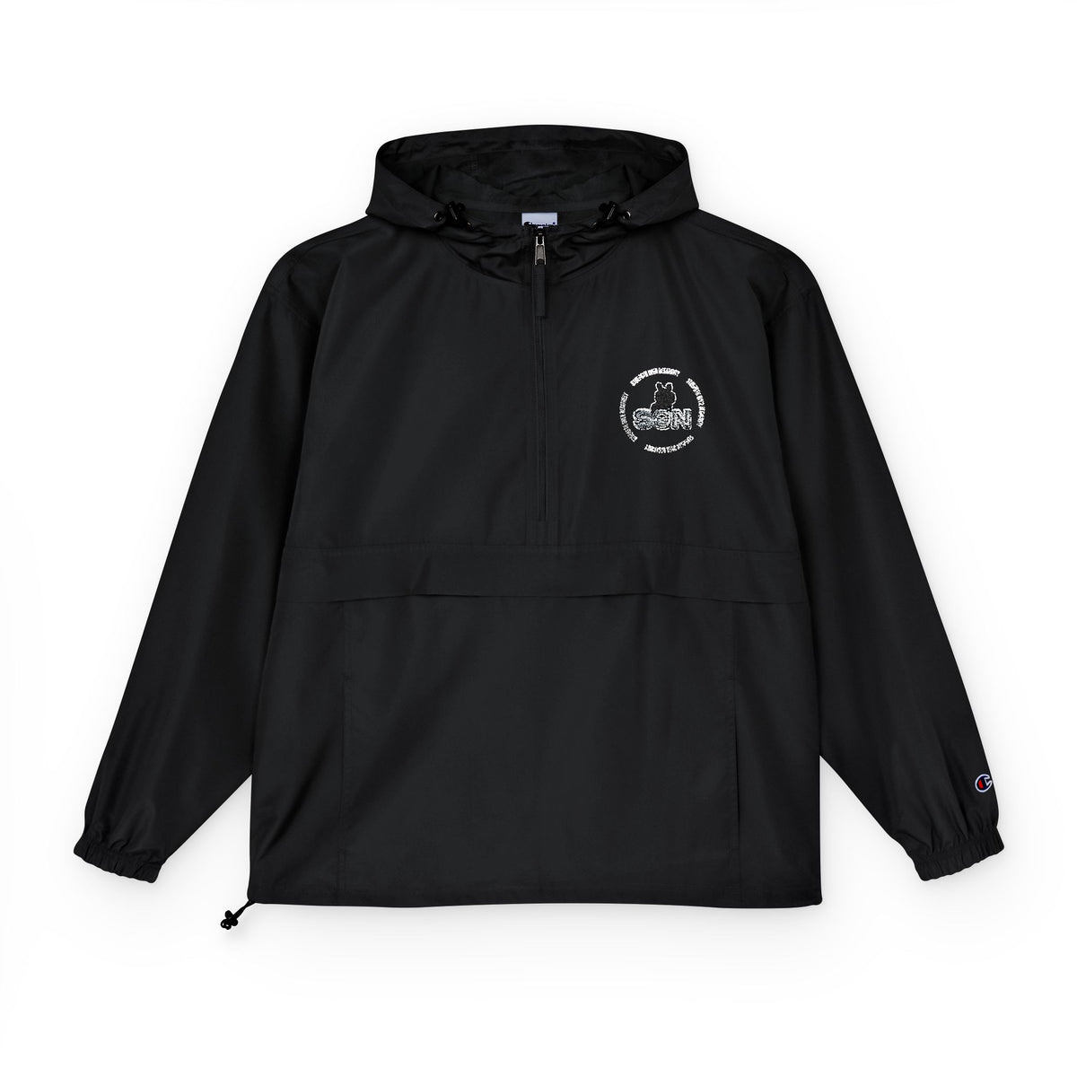 Packable Anorak Jacket — Minimal White Crest Logo, Lightweight Windbreaker for Travel & Outdoor