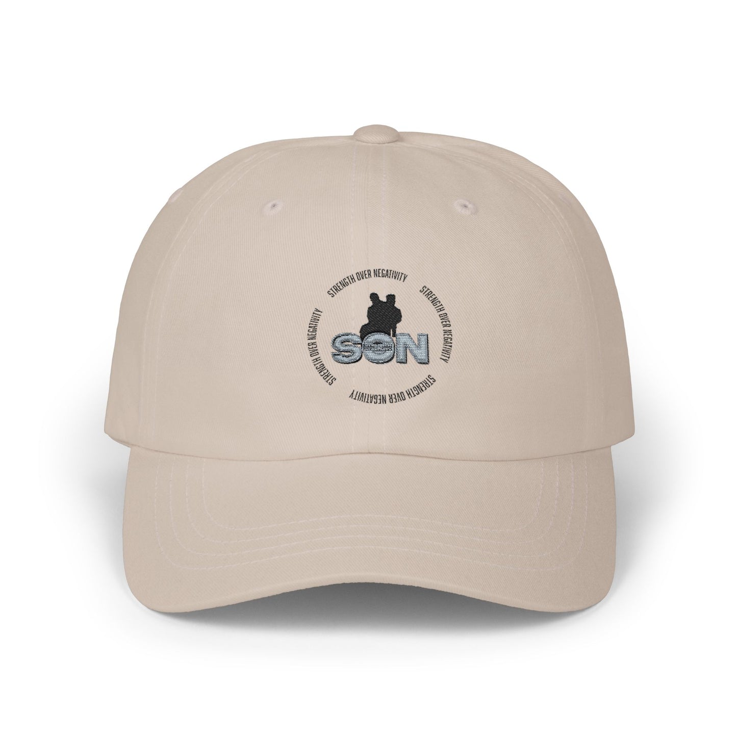 Dad Cap with 'Son' Silhouette Embroidered Logo – Classic White Baseball Hat