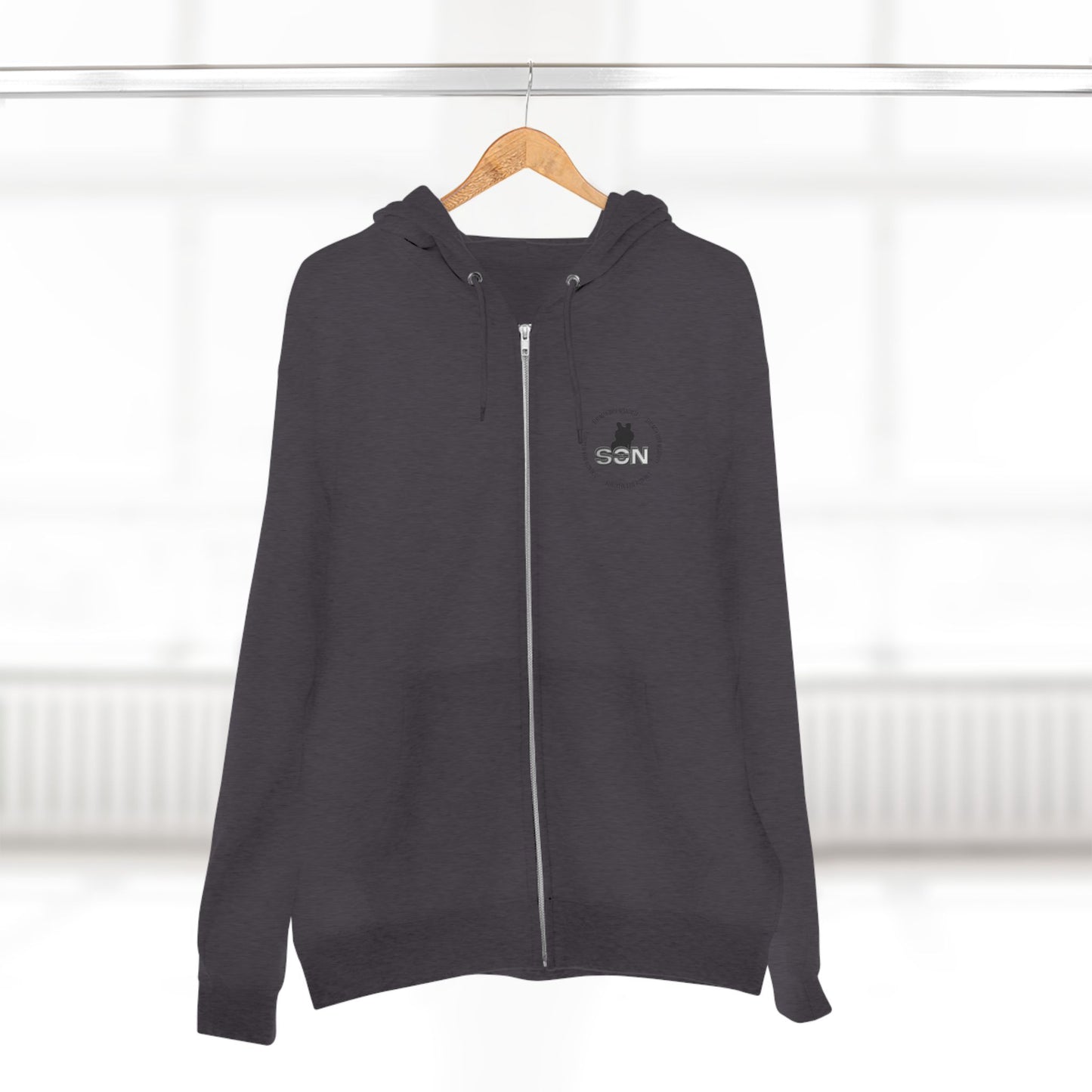 Split Wolf Crest Zip Hoodie — Dark & Gold Half-Skull Laurel Back Print