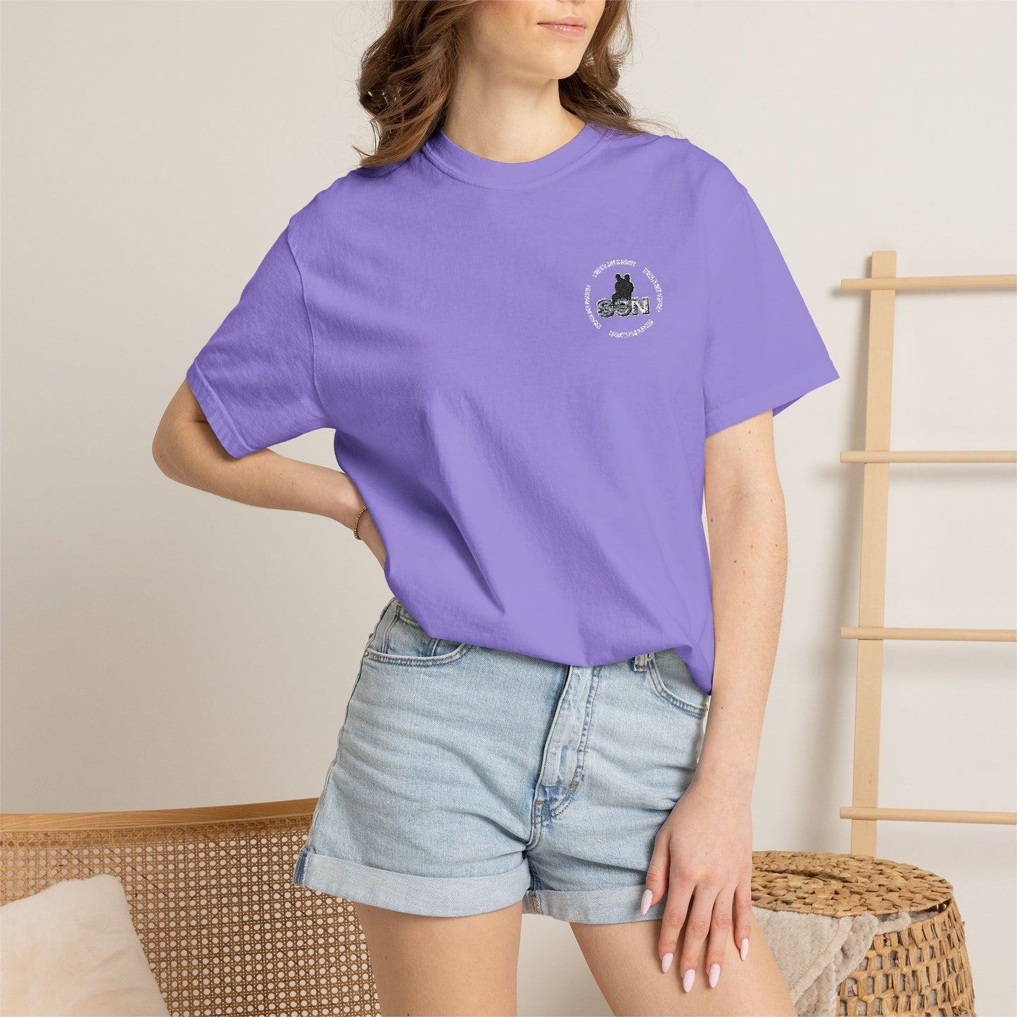 Cat Silhouette Floral Pocket T-Shirt