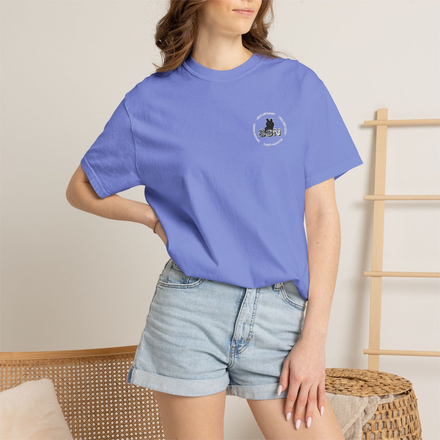 Cat Silhouette Floral Pocket T-Shirt