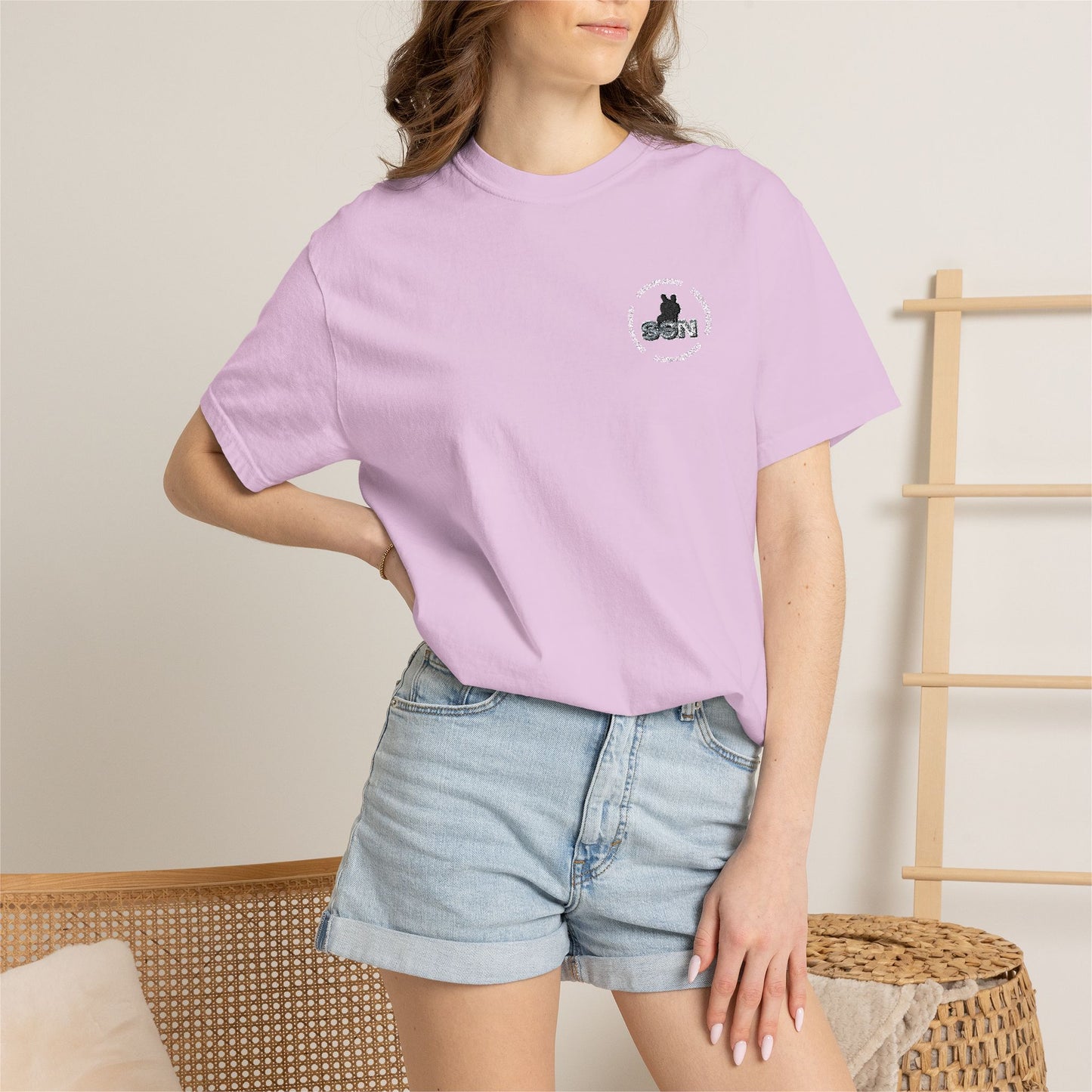 Cat Silhouette Floral Pocket T-Shirt