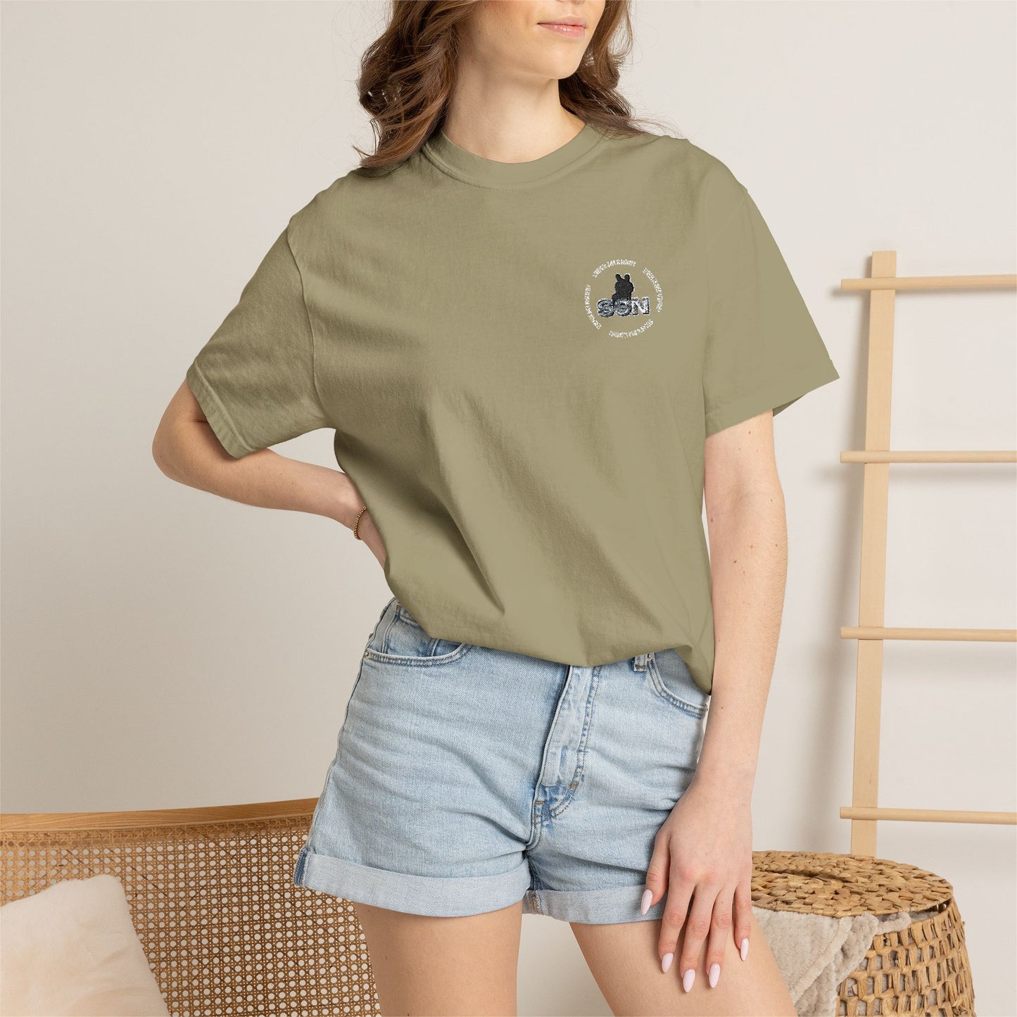Cat Silhouette Floral Pocket T-Shirt