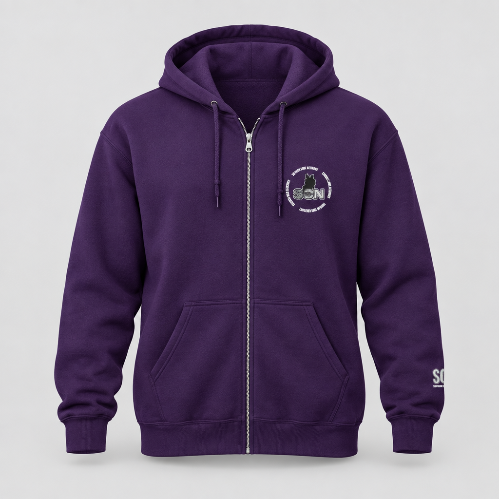 Purple cartoon logo zip hoodie