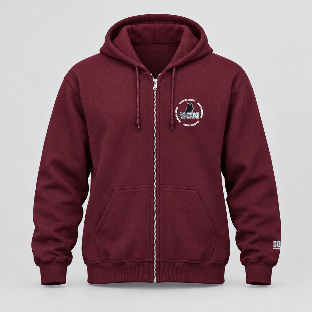 Maroon cartoon logo zip hoodie