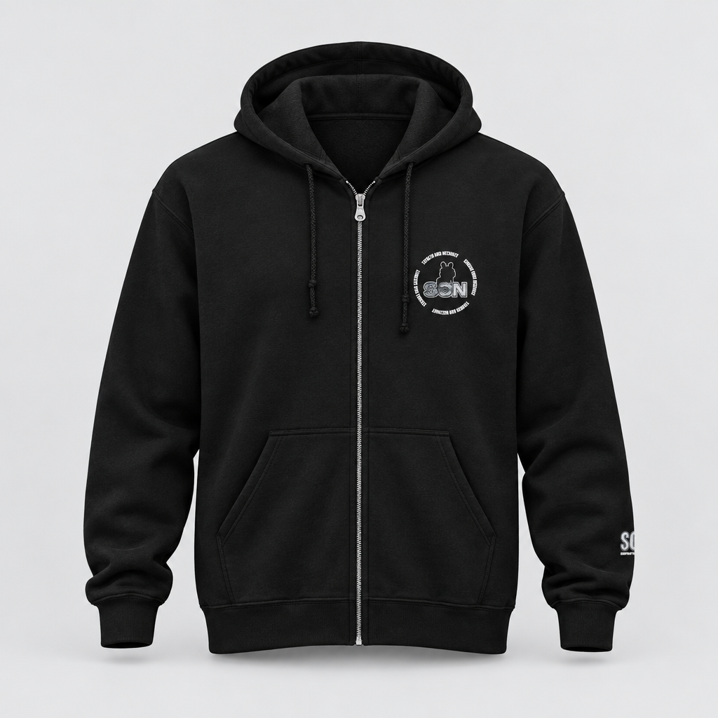 Black cartoon logo zip hoodie