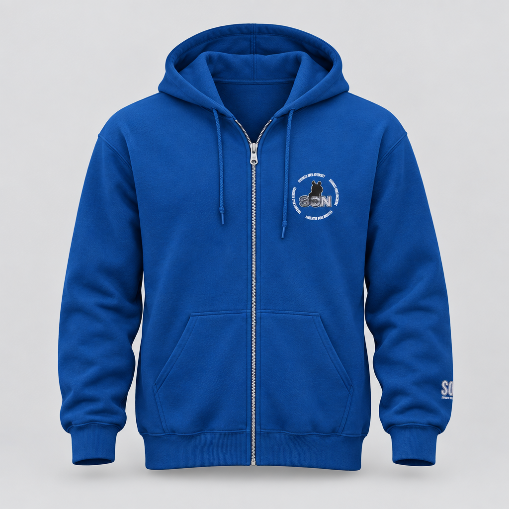 Royal blue cartoon logo zip hoodie