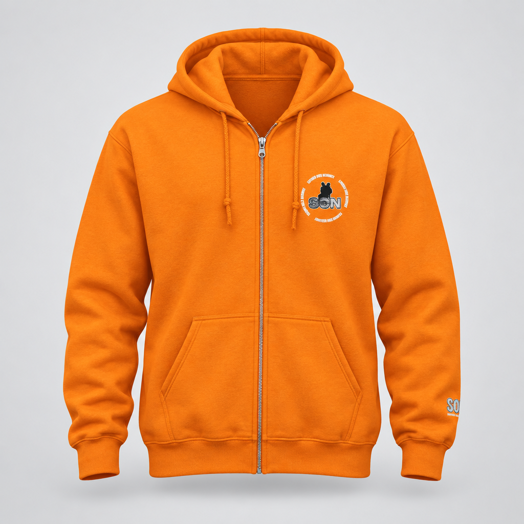 Safety Orange cartoon logo zip hoodie