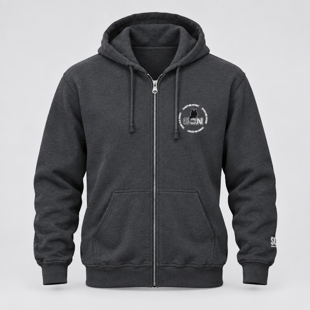 Dark Heather Grey cartoon logo zip hoodie